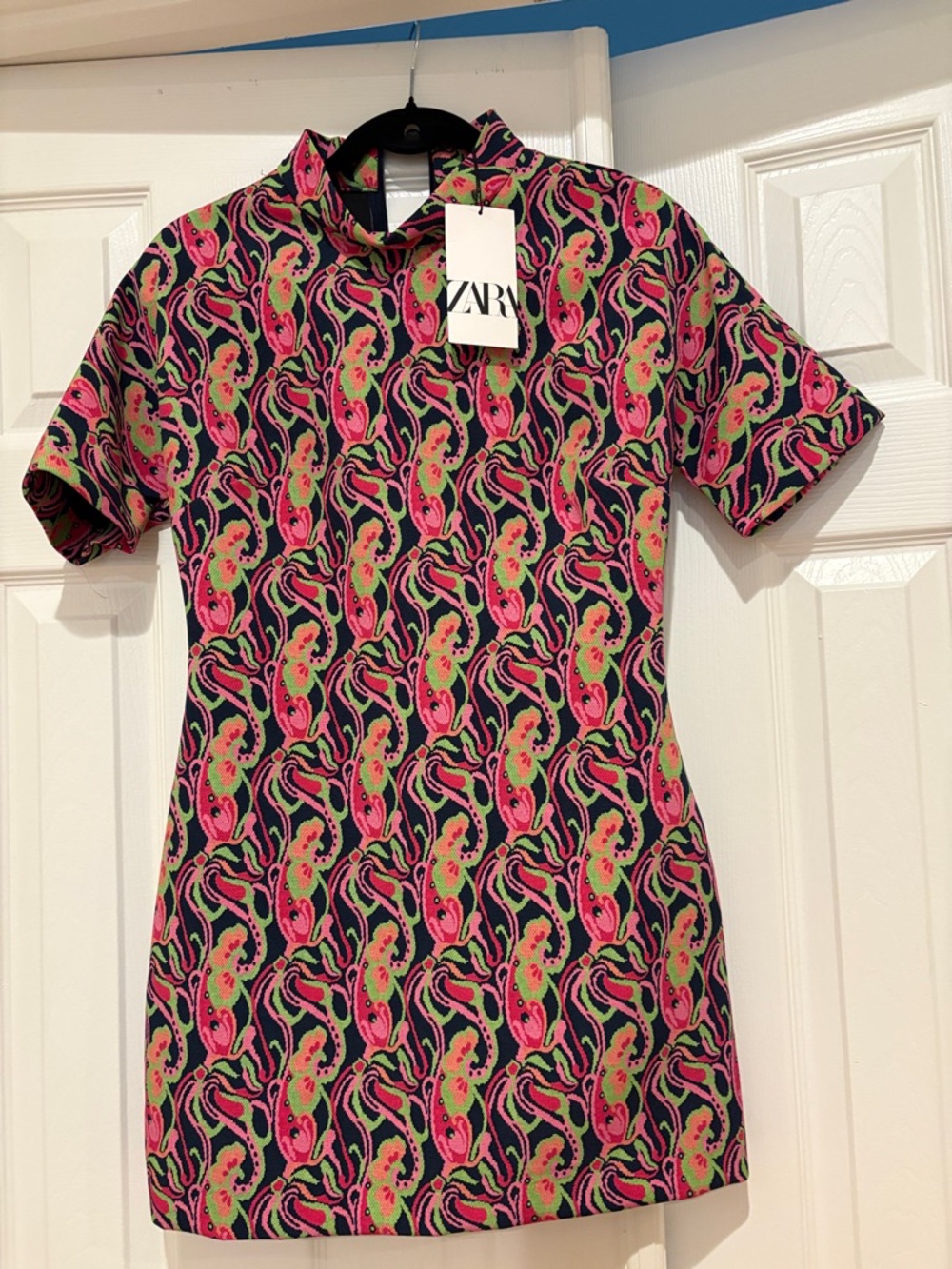 Zara Pink & Green Paisley Mini Dress